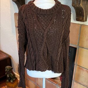 Free People Cutting Edge Dark Chocolate Brown Solid Cable-Knit Sweater, size S